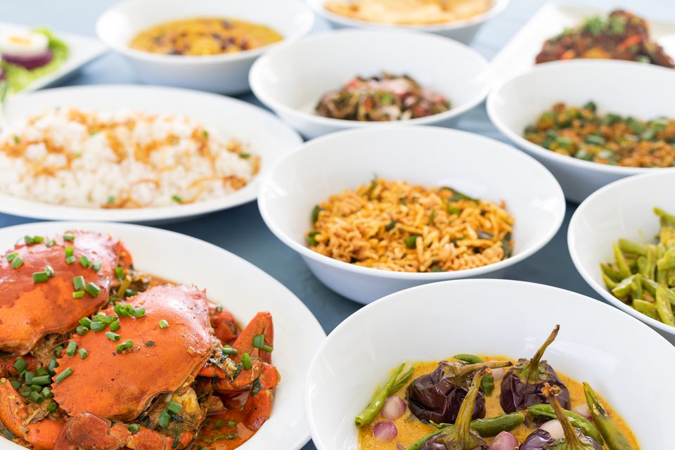 A Sri Lankan rice and curry spread from the villa kitchen